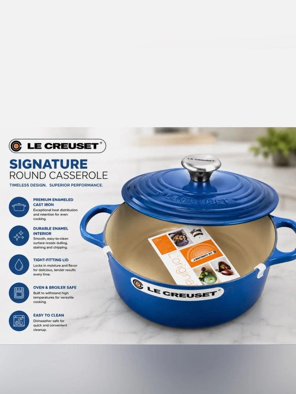 π Le Creuset Signature Round Dutch Oven #22 β Marseille Blue β n w o tπ - Picture 6 of 8
